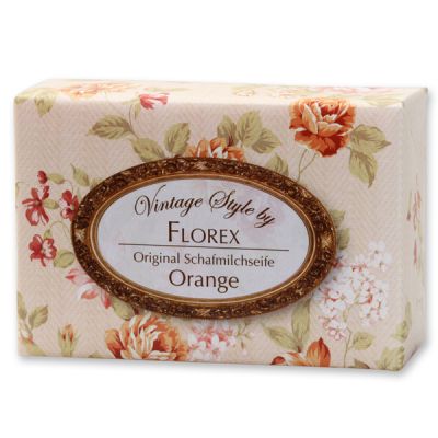 Schafmilchseife eckig 150g "Vintage-Motiv 20", Orange 