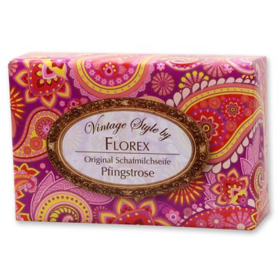 Schafmilchseife eckig 150g "Vintage-Motiv 34", Pfingstrose 