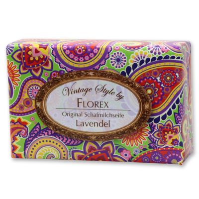 Schafmilchseife eckig 150g "Vintage-Motiv 35", Lavendel 