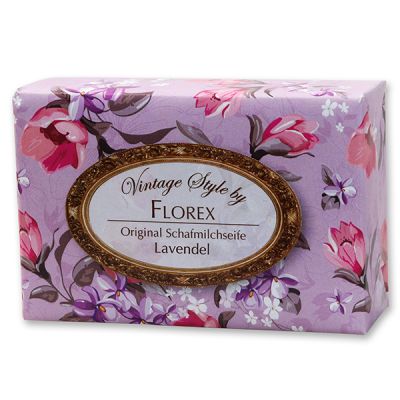 Schafmilchseife eckig 150g "Vintage-Motiv 55", Lavendel 