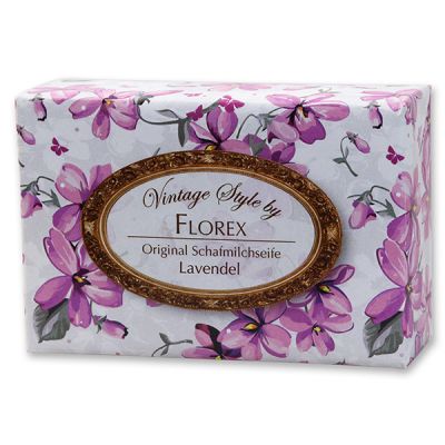 Schafmilchseife eckig 150g "Vintage-Motiv 58", Lavendel 