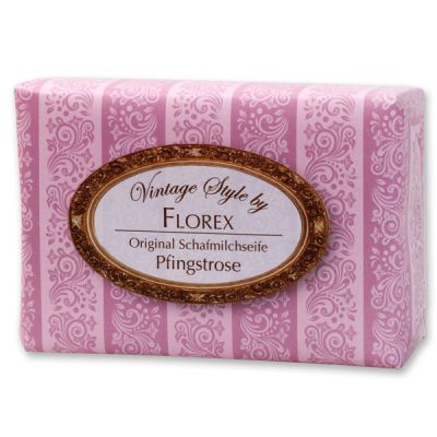 Schafmilchseife eckig 150g "Vintage-Motiv 62", Pfingstrose 