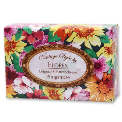 Schafmilchseife eckig 150g "Vintage-Motiv 74", Pfingstrose 