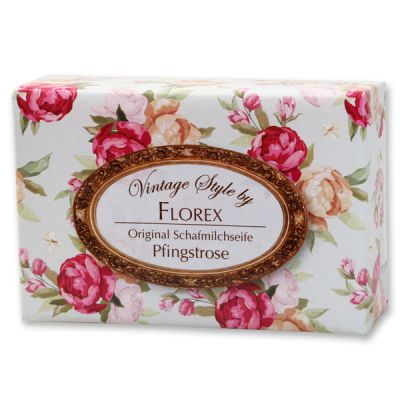 Schafmilchseife eckig 150g "Vintage-Motiv 78", Pfingstrose 