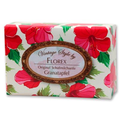 Schafmilchseife eckig 150g "Vintage-Motiv 84", Granatapfel 