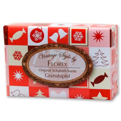 Schafmilchseife eckig 150g "Vintage-Motiv 87", Granatapfel 
