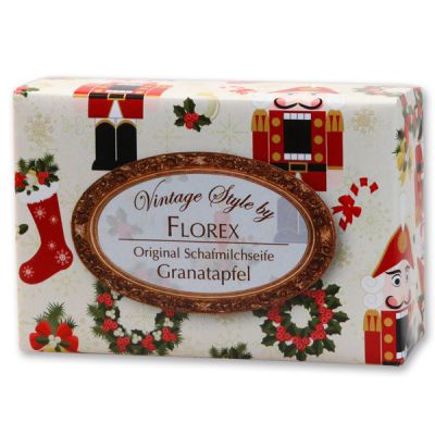 Schafmilchseife eckig 150g "Vintage-Motiv 89", Granatapfel 