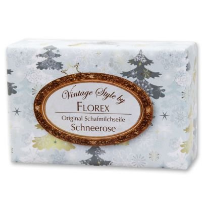 Schafmilchseife eckig 150g "Vintage-Motiv 94", Schneerose 