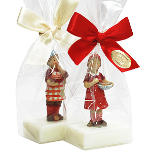 Schafmilchseife Wiener Gästeseife 25g dekoriert mit Küchenfigur in Cello, Classic 