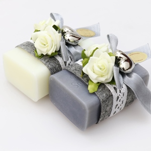 Schafmilchseife eckig 100g, dekoriert mit Rosen, Classic/Edelweiß silber 
