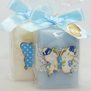 Sheep milk soap 100g, decorated with a butterfly in a cellophane, Classic/'forget-me-not' 