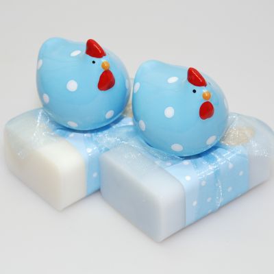 Sheep milk soap 100g, decorated with a chicken, Classic/'forget-me-not' 