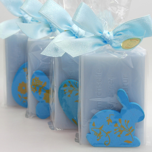 Sheep milk soap 100g, decorated with easter motives in a cellophane, 'Forget-me-not' 