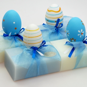 Sheep milk soap 100g, decorated with an easter egg, Classic/'forget-me-not' 