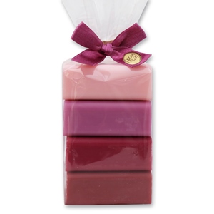 Schafmilchseife eckig 4x100g in Cello, Japanische Kirsche/ Schwarze Ribisel/Orchidee/
Waldbeere 