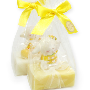 Sheep milk soap 100g, decorated with a ceramic sheep in a cellophane, Classic/chamomile 