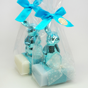 Sheep milk soap 100g, decorated with a rabbit packed in a cellophane bag, Classic/'forget-me-not' 