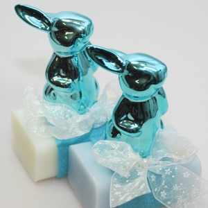 Sheep milk soap 100g, decorated with a rabbit, Classic/'forget-me-not' 
