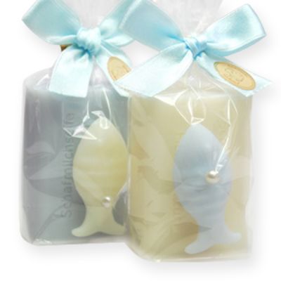 Sheep milk soap 100g, decorated with a soap fish 8g in a cellophane, Classic/'forget-me-not' 