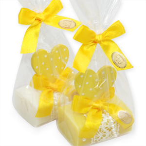 Sheep milk soap 100g, decorated with a dotted heart in a cellophane, Classic/grapefruit 