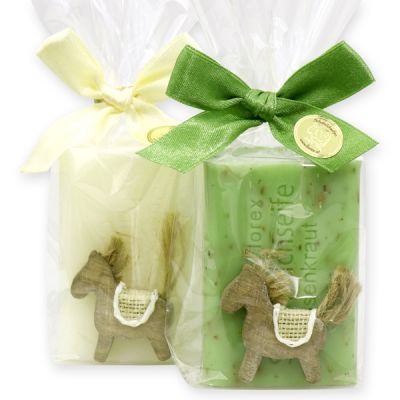 Sheep milk soap 100g, decorated with a horse packed in a cellophane, Classic/verbena 