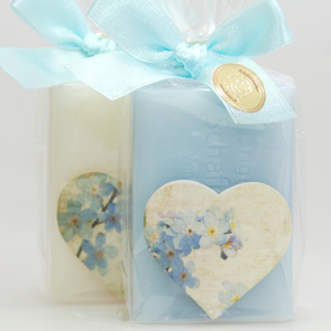 Sheep milk soap 100g, decorated with a heart in a cellophane, Classic/'forget-me-not' 