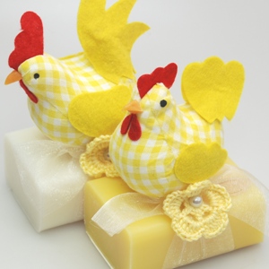 Sheep milk soap 100g, decorated with a material cock, Classic/Lemon/Honey 