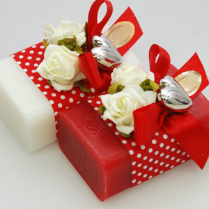 Schafmilchseife eckig 100g dekoriert mit Rosen, Classic/Granatapfel 