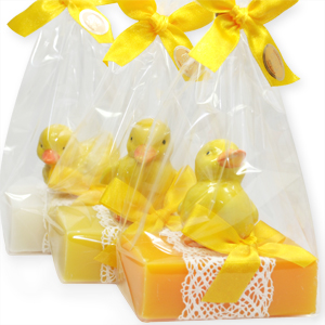 Sheep milk soap 150g, decorated with a duck in a cellophane, sorted 
