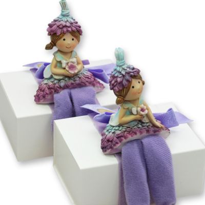 Schafmilchseife eckig 150g in Schachtel, dekoriert mit Blütenkind, Classic/Lavendel 