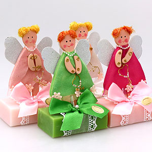 Sheep milk soap 150g, decorated with a wooden angel, sorted 