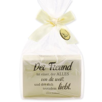 Schafmilchseife eckig 150g in Cello "Der Freund ist einer...", Schneerose 