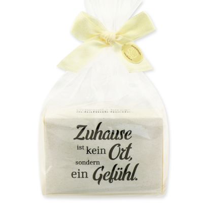 Schafmilchseife eckig 150g in Cello "Zuhause ist kein Ort...", Zirbe 