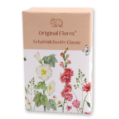 Schafmilchseife eckig 150g "Blütenzart" mit Motiv 7 stehend, Classic 