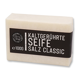 Kaltgerührte Seife 100g "Black Edition" weiß verpackt, Salz Classic 