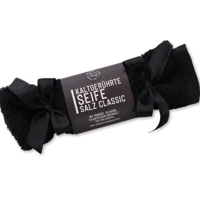 Special cold-stirred soap 100g "Black Edition" in a washing cloth black and satin ribbons, Salt classic 