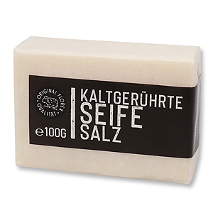 Kaltgerührte Seife 100g "Black Edition" weiß verpackt, Salz ohne Parfum 