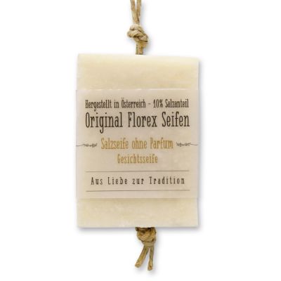 Special cold-stirred soap 90g hanging with a cord in cello with transparent ribbon, Salt without parfume 
