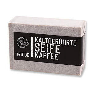 Kaltgerührte Seife 100g "Black Edition" weiß verpackt, Kaffee 