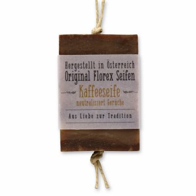 Special cold-stirred soap 90g hanging with a cord in cello with transparent ribbon, Coffee 