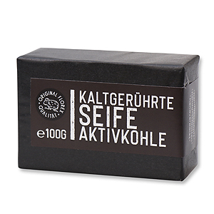 Kaltgerührte Seife 100g "Black Edition" schwarz verpackt, Aktivkohle 