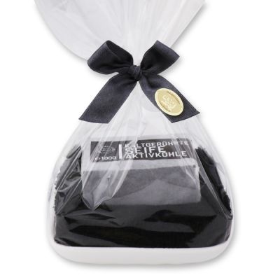 Spezialseifen-Set 2 kaltgerührt 100g Seifenschale in Cello "Black Edition", Aktivkohle 