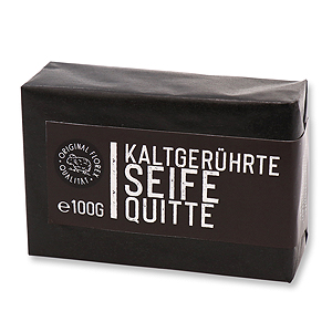 Kaltgerührte Seife 100g "Black Edition" weiß verpackt, Quitte 