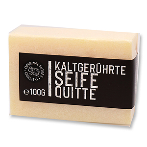 Kaltgerührte Seife 100g "Black Edition" schwarz verpackt, Quitte 