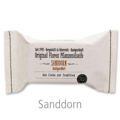Kaltgerührte Seife 100g im genähten Papierbeutel, Sanddorn 