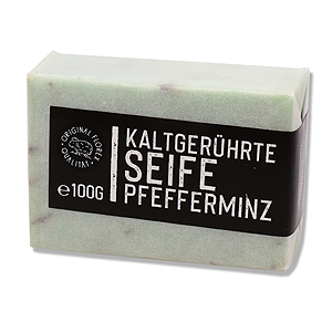 Kaltgerührte Seife 100g "Black Edition" weiß verpackt, Pfefferminz 