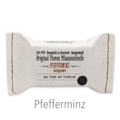 Kaltgerührte Seife 100g im genähten Papierbeutel, Pfefferminz 