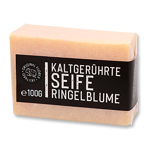 Kaltgerührte Seife 100g "Black Edition" weiß verpackt, Ringelblume 
