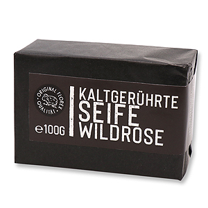 Kaltgerührte Seife 100g "Black Edition" schwarz verpackt, Rose mit Blüten 