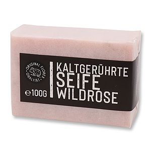 Kaltgerührte Seife 100g "Black Edition" weiß verpackt, Rose mit Blüten 